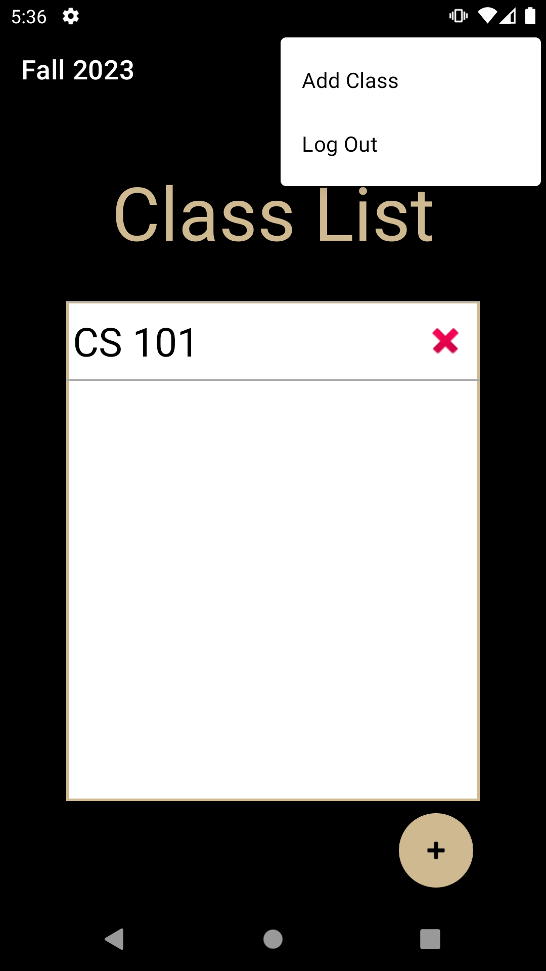 
Menu in the list of classes.