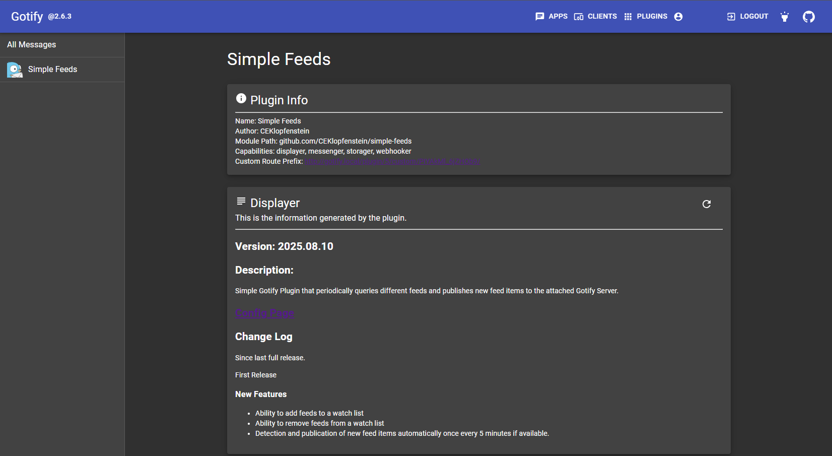 Gotify Plugin Screen for Simple Feeds
Gotify Plugin Screen for Simple Feeds