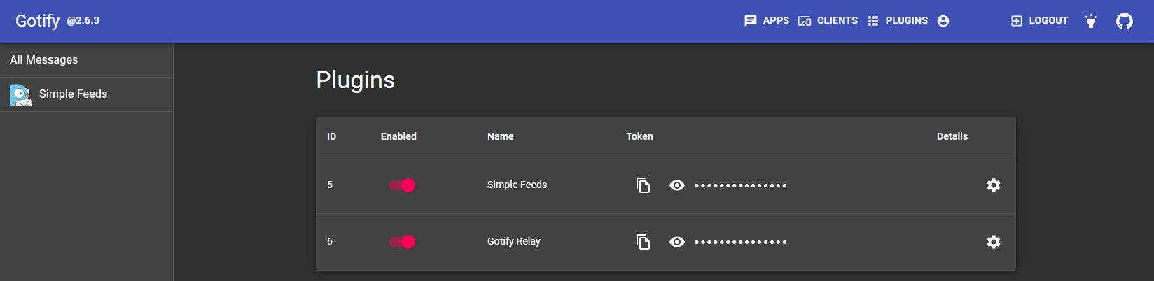 Gotify Plugins Screen
Gotify Plugins Screen